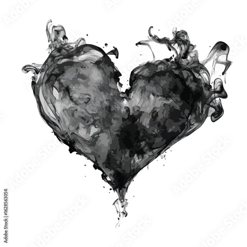 Abstract Broken Heart Watercolor Illustration