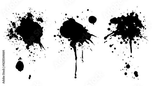 Paintbrush, splash, spray, ink splatter and paint marks. artistic graphic box, black blots, grunge brush strokes and grunge frames for text. Graffiti stencil. Illustration. 