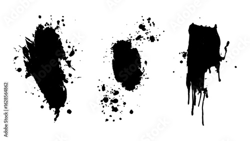 Paintbrush, splash, spray, ink splatter and paint marks. artistic graphic box, black blots, grunge brush strokes and grunge frames for text. Graffiti stencil. Illustration. 