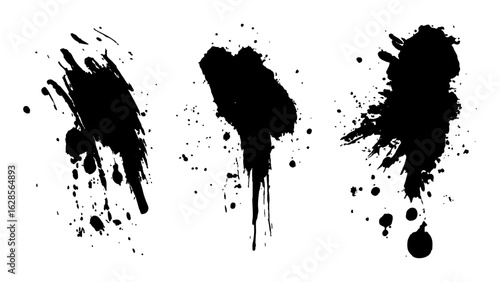 Paintbrush, splash, spray, ink splatter and paint marks. artistic graphic box, black blots, grunge brush strokes and grunge frames for text. Graffiti stencil. Illustration. 