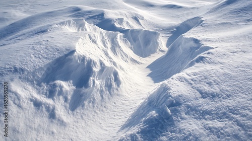Abstract patterns of wind sculpted snow drifts in a winter landscape