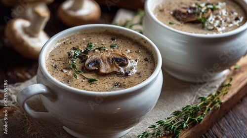 Delicious Mushroom Soup in Elegant White Cups for Culinary Creations