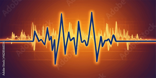 Abstract medical green cardiogram pulse on an EKG monitor, illustrating a heartbeat wave for healthcare technology and cardiology