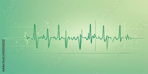 A medical monitor shows a green heartbeat line wave of a healthy cardiogram