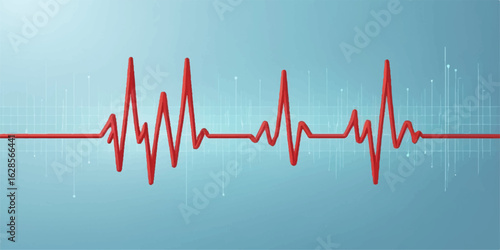 Red line medical illustration of a heartbeat on an ECG monitor graph