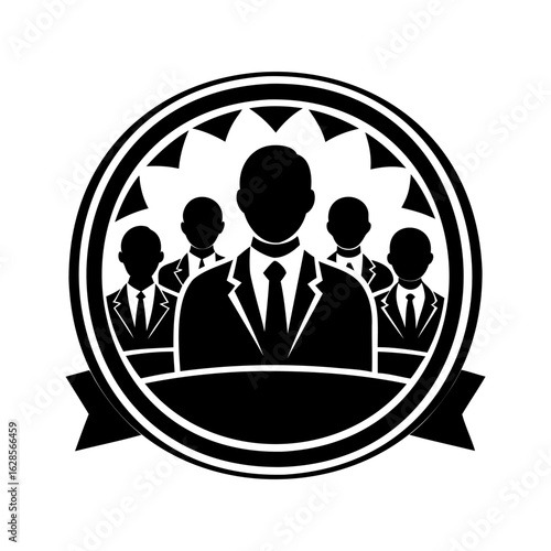 Professional Team Leadership and Collective Success Symbolized by Group of Silhouetted Figures in Suit