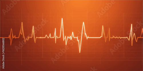 Cardiogram of a heartbeat on a green medical monitor showing a pulse wave