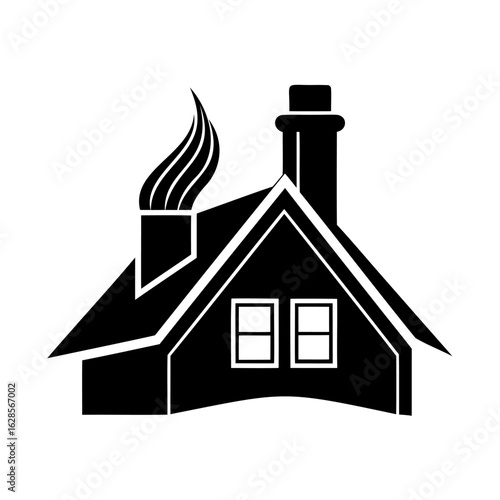 Cozy Home Illustration with Smoke Coming Out of Chimney