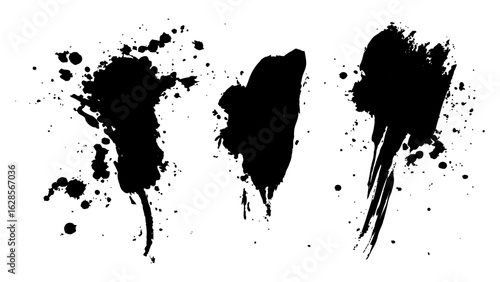 Paintbrush, splash, spray, ink splatter and paint marks. artistic graphic box, black blots, grunge brush strokes and grunge frames for text. Graffiti stencil. Illustration. 