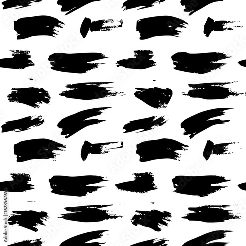 Seamless pattern of black ink brush strokes vector background for artistic design element and texture effect
