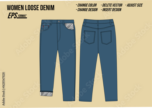 Women loose denim mockup vector
