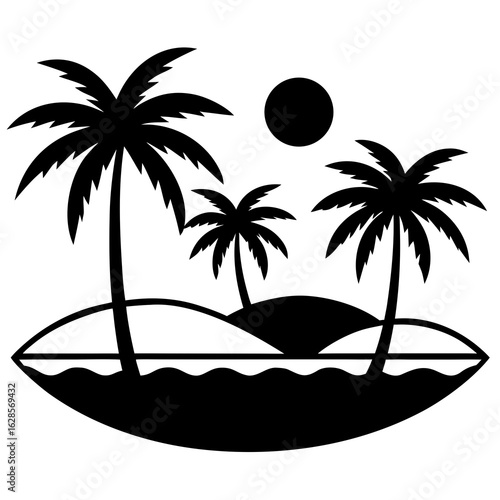 Desert oasis with palm trees vector silhouette 