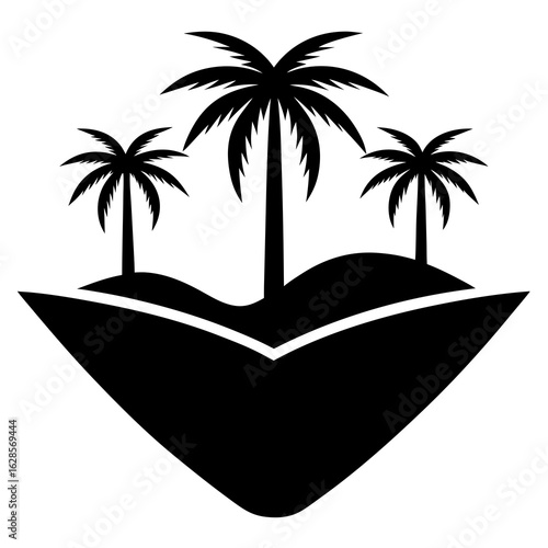 Desert oasis with palm trees vector silhouette 