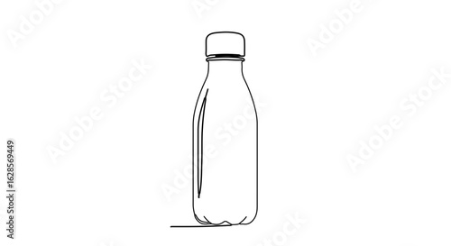 Stainless steel water bottle vector outline drawing for reusable container and hydration design concept