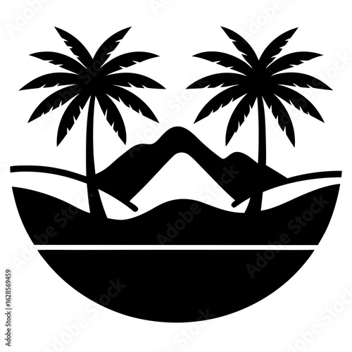 Desert oasis with palm trees vector silhouette 