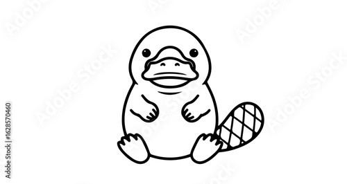 Cute cartoon platypus illustration vector drawing for kids coloring book page and design element