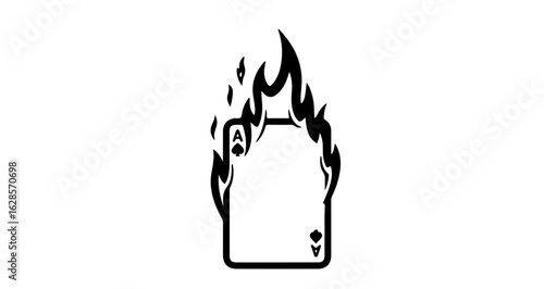 Ace of spades on fire vector illustration burning card game gambling risk concept black and white clip art