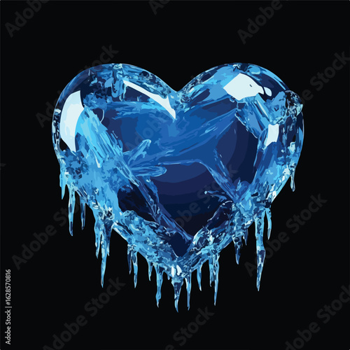Crystal clear blue ice heart shape