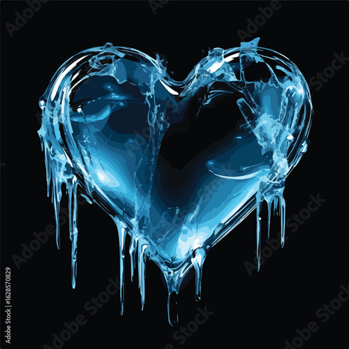 Crystal clear blue ice heart shape