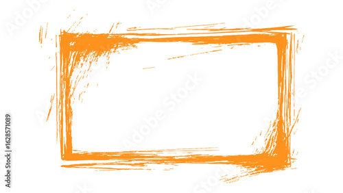 Orange square frame made with brush strokes. Orange square frame isolated on white background.