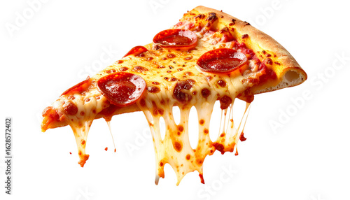 Delicious Pepperoni Pizza Slice with Dripping Cheese, Italian Cuisine on transparent background
