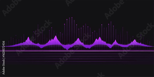 Colorful sound wave vector illustration showing a digital audio equalizer with a frequency graph and light pulse design