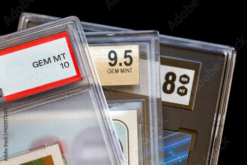 Professionally Graded Sports Cards, Different Styles, On Black Background