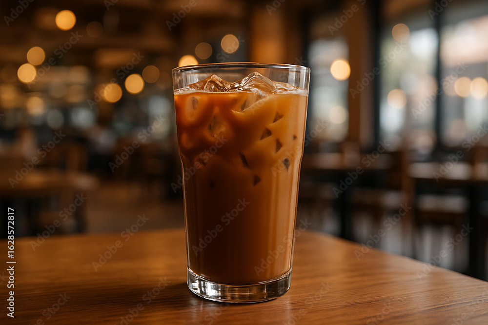 Iced cold coffee served creamy and chilled in cozy café Iced cold coffee served creamy and chilled in cozy café
