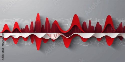 Red heart beat illustration vector design with a mountain wave graph pattern