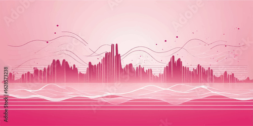 Urban city skyline at night with a heart-shaped silhouette of buildings and skyscrapers