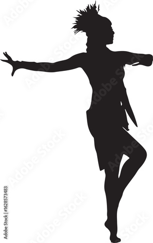 Silhouette of a dancer with arms outstretched and head turned dancing woman