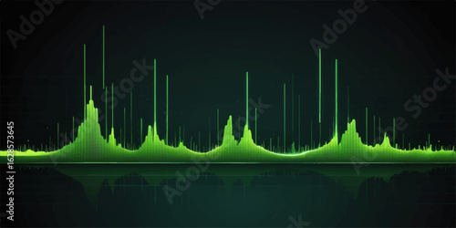 Green digital equalizer wave illustration with sound frequency lines