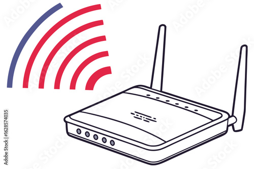 Wireless router with signal waves isolated on white background