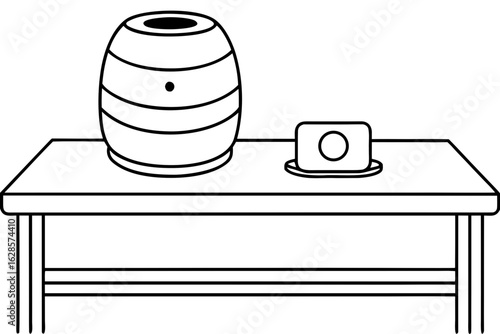 Barrel and soap dish on a table isolated on white background
