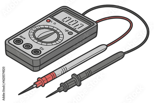 Digital multimeter with test leads isolated on white background