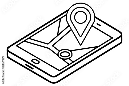 Smartphone with map and location pin isolated on white background