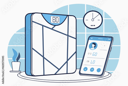 Digital scale and smartphone displaying health data isolated on white background