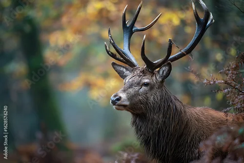 Obraz Majestic Red Deer Stag Portrait in Autumn Forest, Wildlife Photography