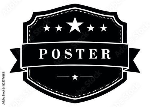 Classic black and white emblem with stars and the word poster silhouette