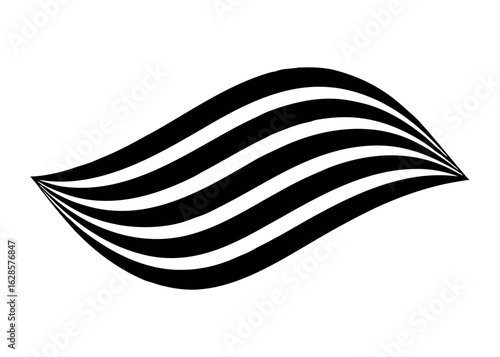 Abstract black and white curved stripes flowing motion silhouette