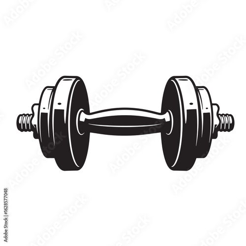 Classic dumbbell illustration in black and white represents strength training and fitness goals