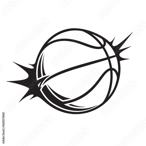 Dynamic vector illustration of a basketball in motion with spiky burst effect