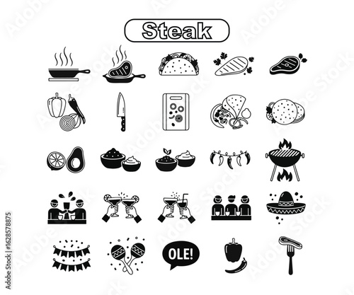 Steak Vector Icons: Black & Line Art Graphics