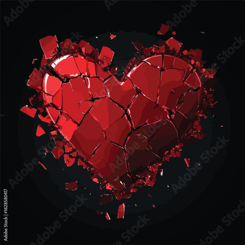 Exploded Shattered 3D Red Heart Design