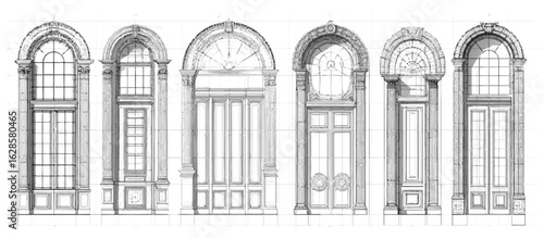 Architectural Drawings of Elegant Arched Doorways and Windows Showcase Classical Details and Design Principles for Interior and Exterior Spaces