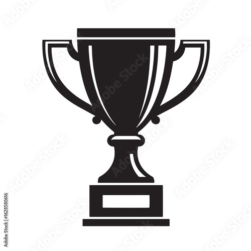 Simple black and white trophy illustration representing achievement success and awards