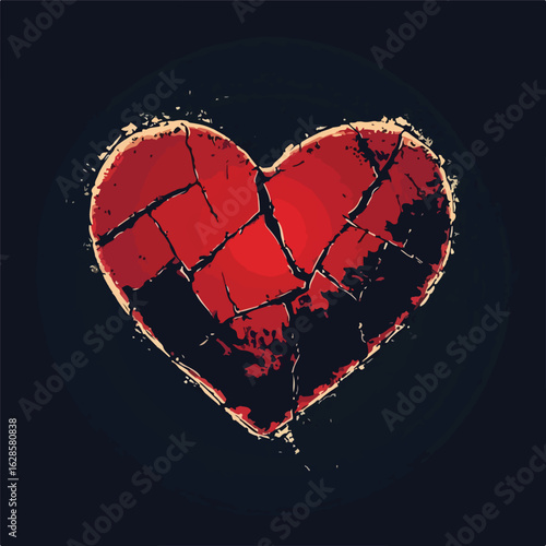 Broken Red Heart Dark Retro Background