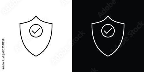 Virus protection shield icon vector illustration sign symbol. linear design