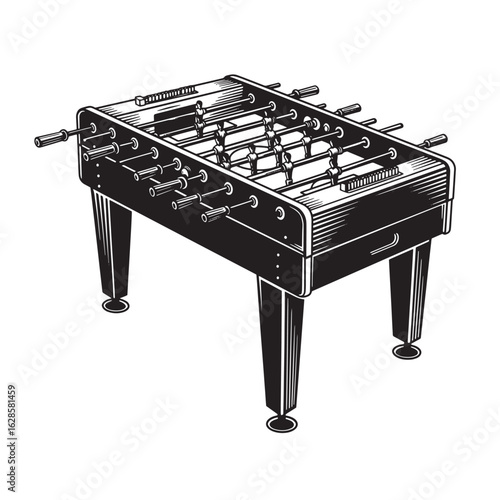 Vintage black and white foosball table illustration perfect for sports or game related designs