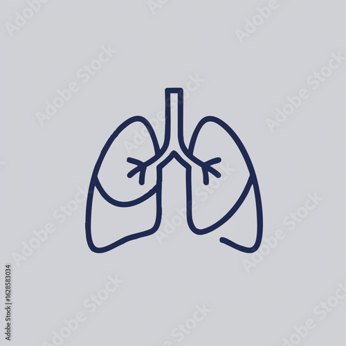 A clear, minimalist outline icon depicts the vital human respiratory system, illustrating healthy lungs and bronchial tubes for medical and educational purposes.